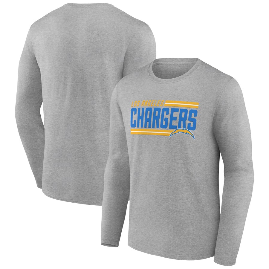 Los Angeles Chargers Heather Gray On Side Stripe Team Long Sleeve T-Shirt - Man Los Angeles Chargers Heather Gray On Side Stripe Team Long Sleeve T-Shirt - Man