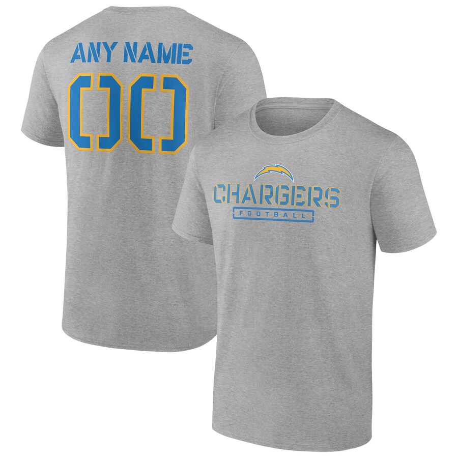 Los Angeles Chargers Heather Gray Personalized Name & Number Evanston Stencil T-Shirt - Man Los Angeles Chargers Heather Gray Personalized Name & Number Evanston Stencil T-Shirt - Man