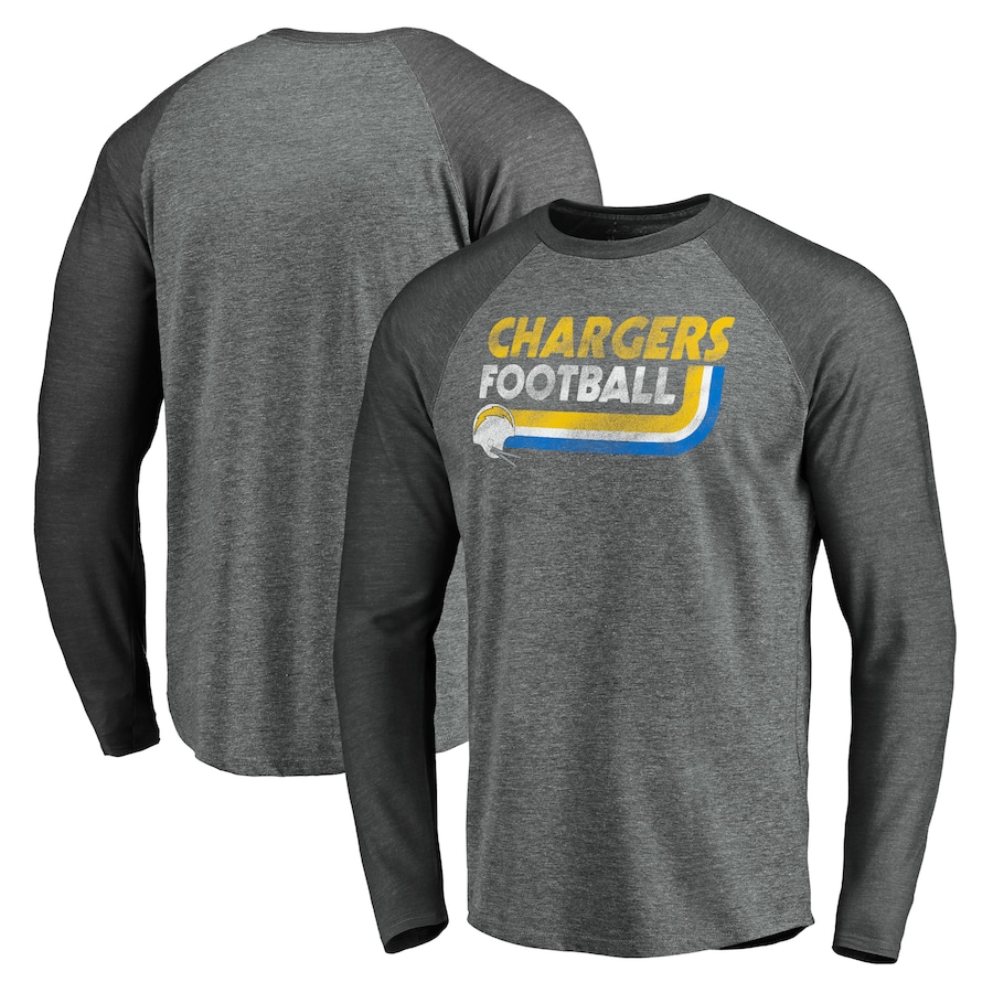 Los Angeles Chargers Heathered Gray/Heathered Charcoal Vintage On The Ropes Raglan Tri-Blend Long Sleeve T-Shirt - Man Los Angeles Chargers Heathered Gray/Heathered Charcoal Vintage On The Ropes Raglan Tri-Blend Long Sleeve T-Shirt - Man