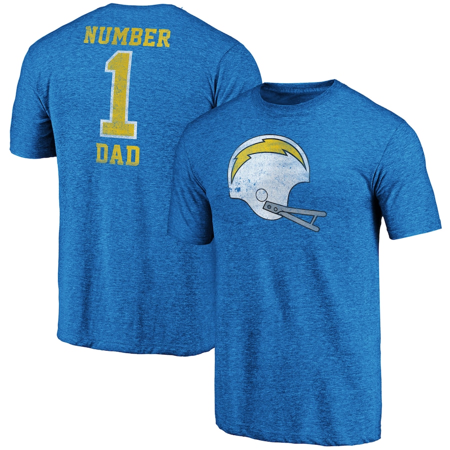 Los Angeles Chargers Heathered Navy Greatest Dad Retro Tri-Blend T-Shirt - Man Los Angeles Chargers Heathered Navy Greatest Dad Retro Tri-Blend T-Shirt - Man