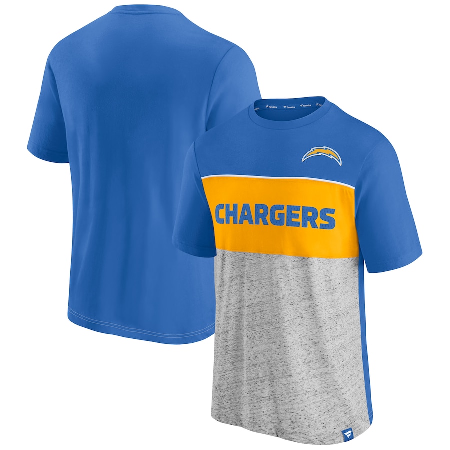 Los Angeles Chargers Powder Blue/Heathered Gray Colorblock T-Shirt - Man Los Angeles Chargers Powder Blue/Heathered Gray Colorblock T-Shirt - Man