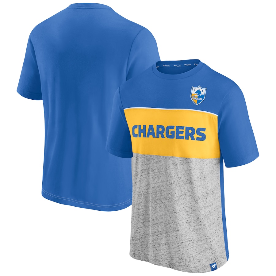 Los Angeles Chargers Powder Blue/Heathered Gray Throwback Colorblock T-Shirt - Man Los Angeles Chargers Powder Blue/Heathered Gray Throwback Colorblock T-Shirt - Man