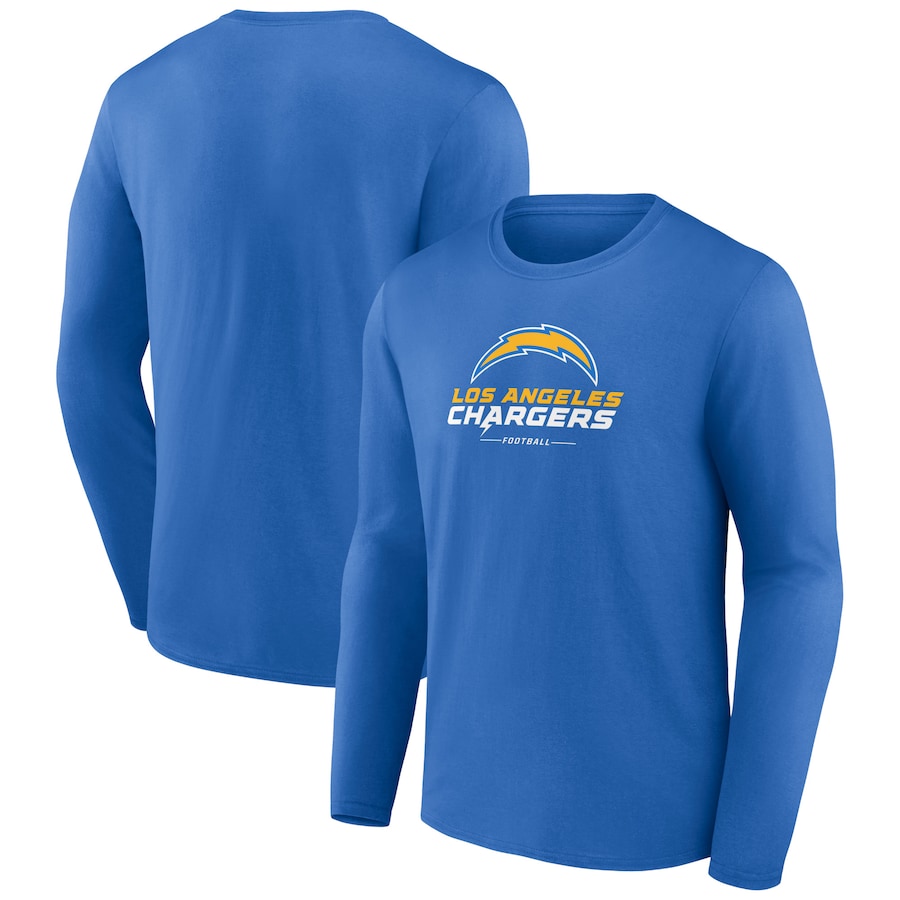 Los Angeles Chargers Powder Blue Logo Team Lockup Long Sleeve T-Shirt - Man Los Angeles Chargers Powder Blue Logo Team Lockup Long Sleeve T-Shirt - Man