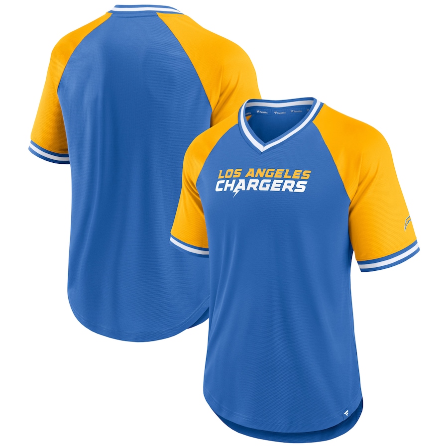 Los Angeles Chargers Powder Blue Second Wind Raglan V-Neck T-Shirt - Man Los Angeles Chargers Powder Blue Second Wind Raglan V-Neck T-Shirt - Man