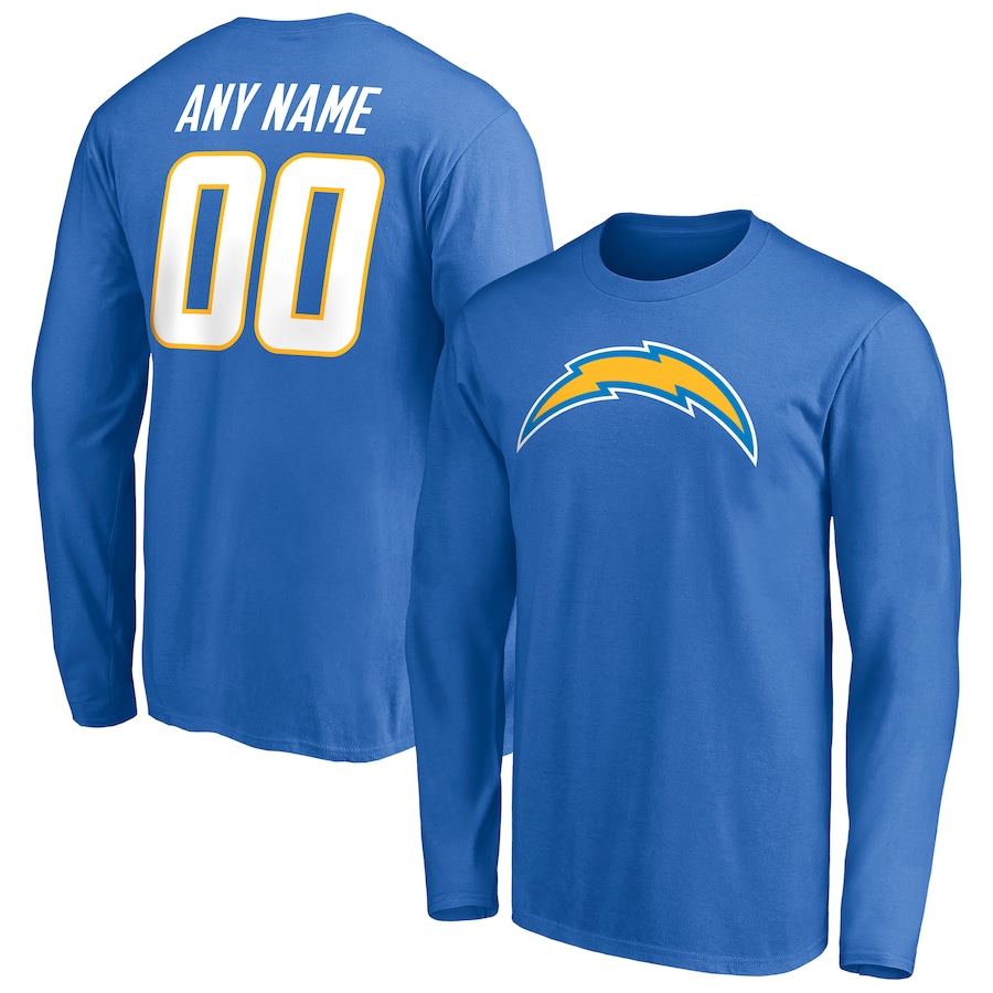 Los Angeles Chargers Powder Blue Team Authentic Personalized Name & Number Long Sleeve T-Shirt - Man Los Angeles Chargers Powder Blue Team Authentic Personalized Name & Number Long Sleeve T-Shirt - Man
