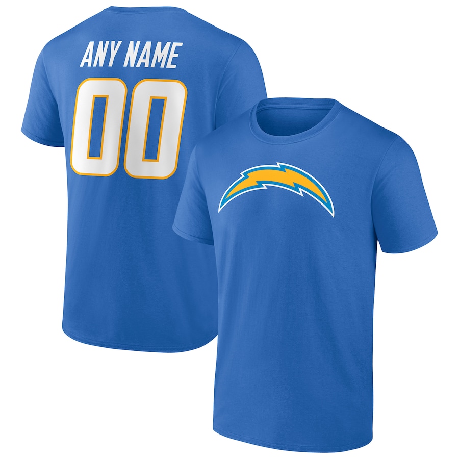 Los Angeles Chargers Powder Blue Team Authentic Personalized Name & Number T-Shirt - Man Los Angeles Chargers Powder Blue Team Authentic Personalized Name & Number T-Shirt - Man
