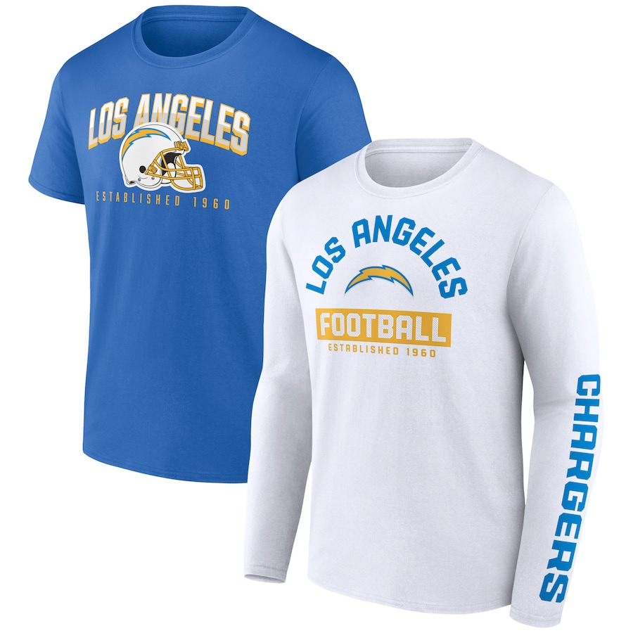 Los Angeles Chargers Powder Blue/White Long and Short Sleeve Two-Pack T-Shirt - Man Los Angeles Chargers Powder Blue/White Long and Short Sleeve Two-Pack T-Shirt - Man