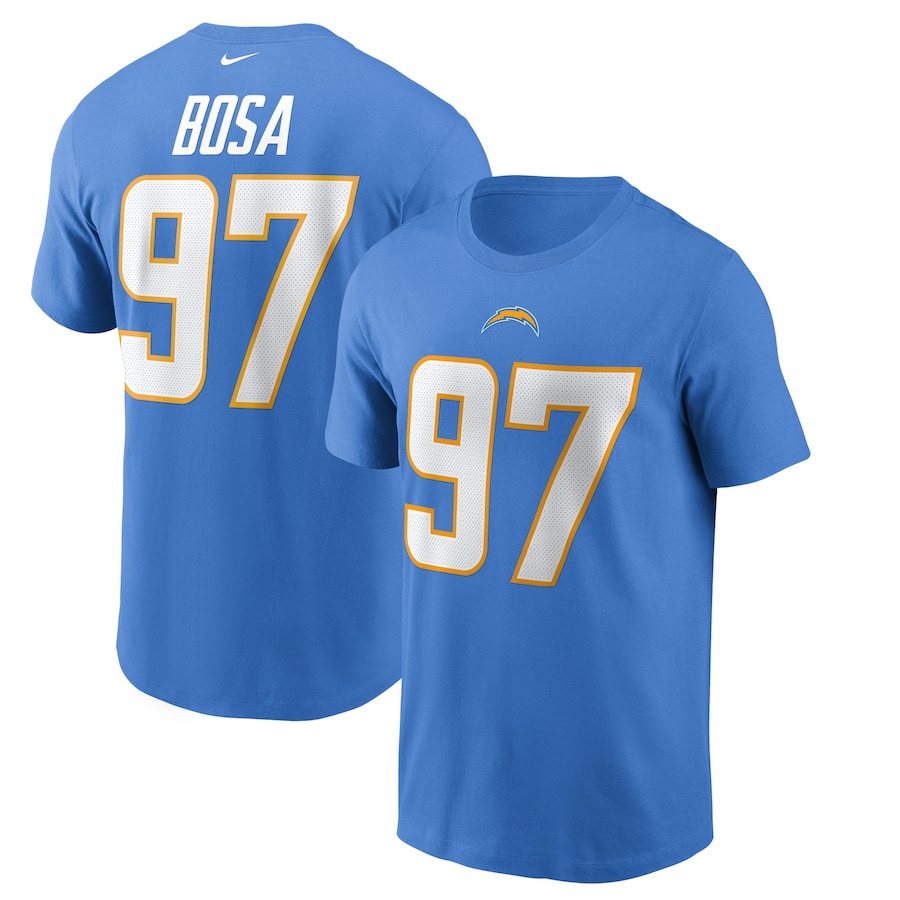 Los Angeles Chargers Joey Bosa Football Powder Blue Name & Number T-Shirt - Man Los Angeles Chargers Joey Bosa Football Powder Blue Name & Number T-Shirt - Man