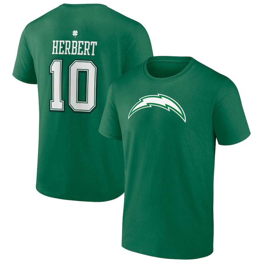 Los Angeles Chargers Justin Herbert Green St. Patrick's Day Icon Player T-Shirt - Man