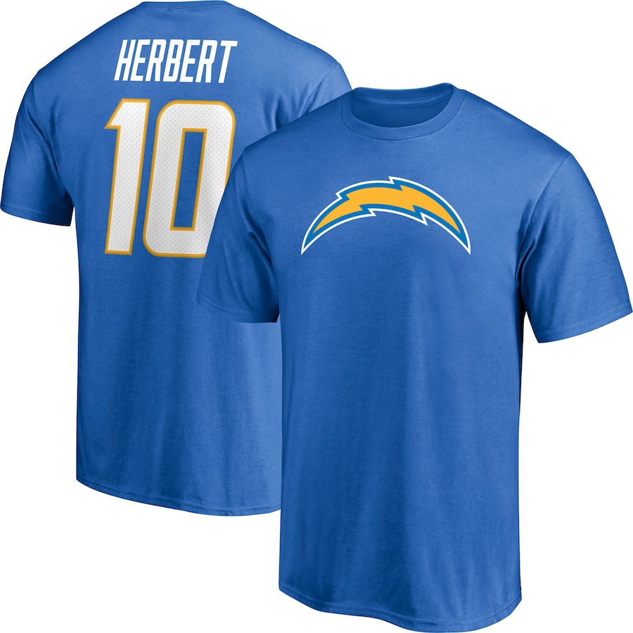 Los Angeles Chargers Justin Herbert Powder Blue Player Icon Name & Number T-Shirt - Man