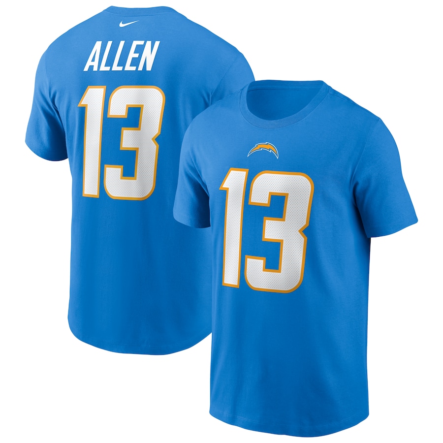 Los Angeles Chargers Keenan Allen Football Powder Blue Name & Number T-Shirt - Man Los Angeles Chargers Keenan Allen Football Powder Blue Name & Number T-Shirt - Man