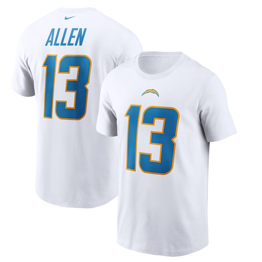 Los Angeles Chargers Keenan Allen Football White Player Name & Number T-Shirt - Man Los Angeles Chargers Keenan Allen Football White Player Name & Number T-Shirt - Man