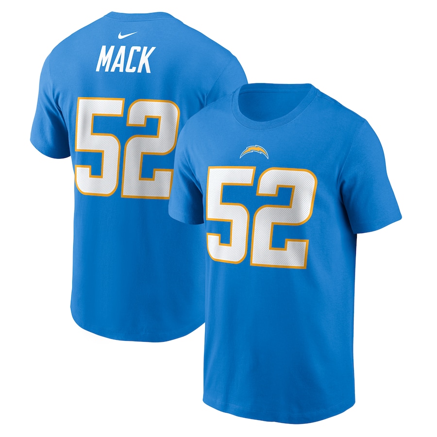 Los Angeles Chargers Khalil Mack Football Powder Blue Player Name & Number T-Shirt - Man Los Angeles Chargers Khalil Mack Football Powder Blue Player Name & Number T-Shirt - Man