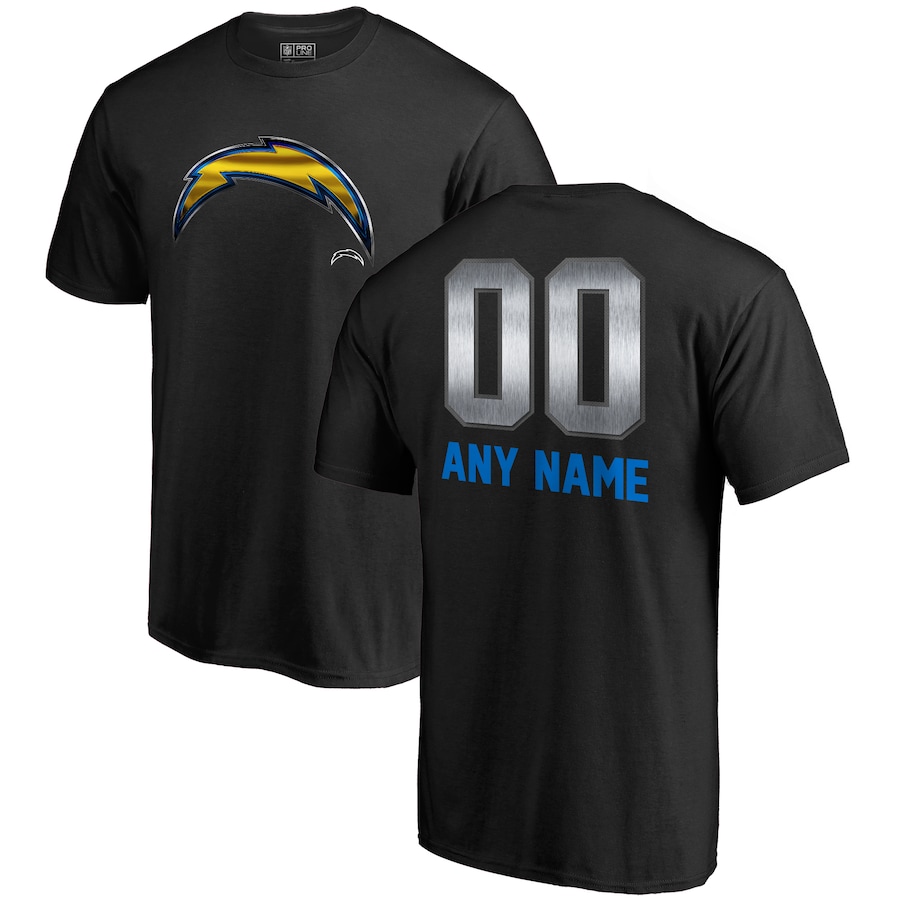 Los Angeles Chargers NFL Pro Line by Black Personalized Midnight Mascot T-Shirt - Man Los Angeles Chargers NFL Pro Line by Black Personalized Midnight Mascot T-Shirt - Man