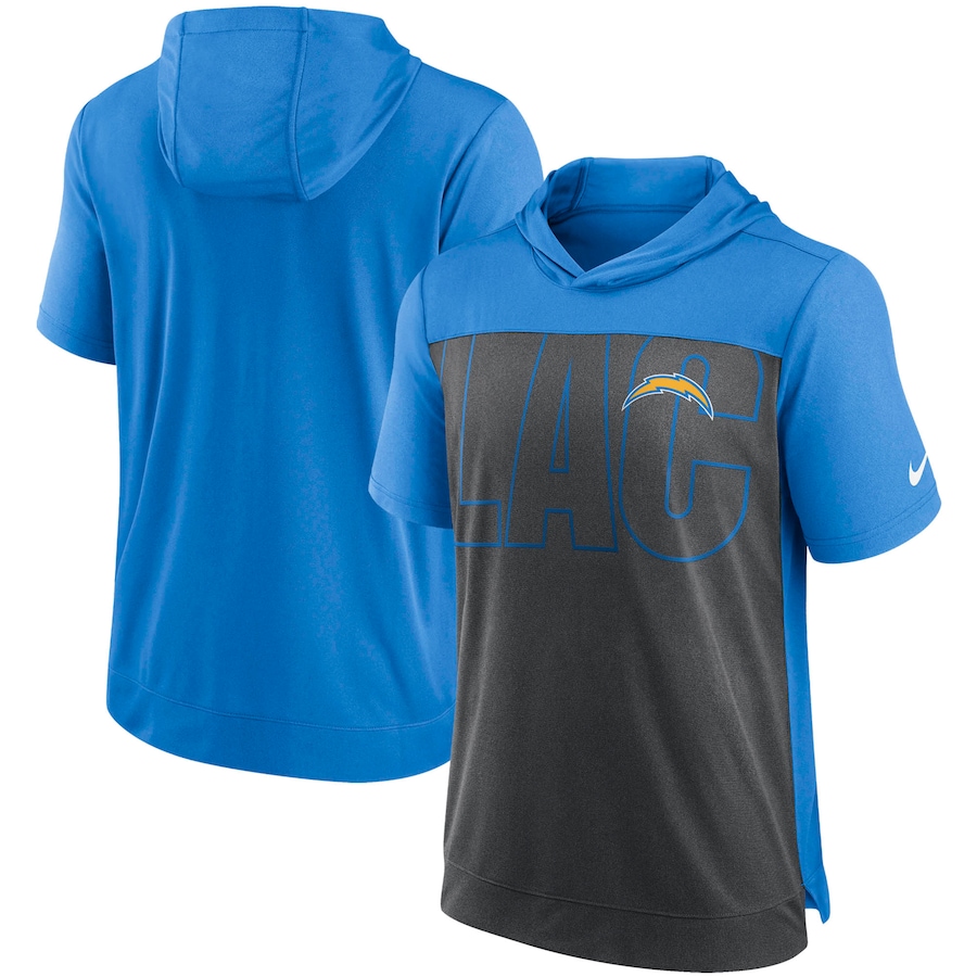Los Angeles Chargers Football Heathered Charcoal/Powder Blue Performance Hoodie T-Shirt - Man