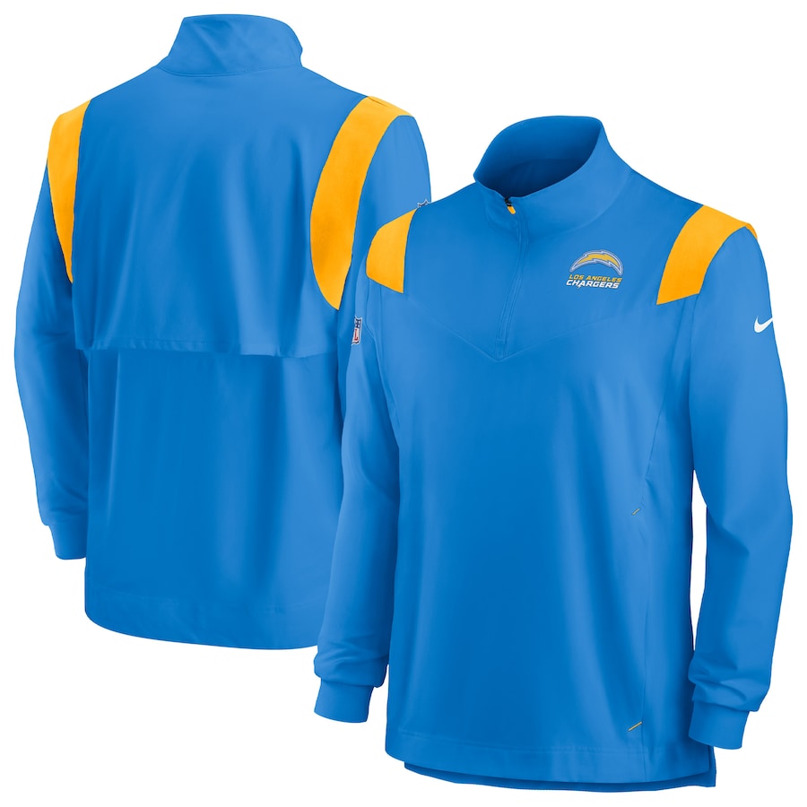 Los Angeles Chargers Football Powder Blue Sideline Coach Chevron Lockup Quarter-Zip Long Sleeve Top - Man