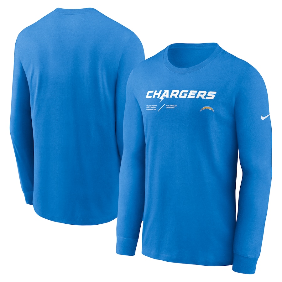 Los Angeles Chargers Football Powder Blue Sideline Infograph Lock Up Performance Long Sleeve T-Shirt - Man
