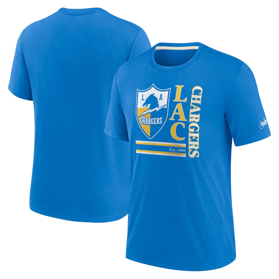 Los Angeles Chargers Football Powder Blue Wordmark Logo Tri-Blend T-Shirt - Man Los Angeles Chargers Football Powder Blue Wordmark Logo Tri-Blend T-Shirt - Man