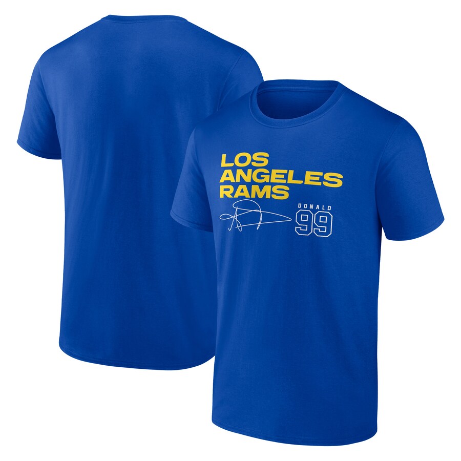 Los Angeles Rams Aaron Donald Royal Name & Number Team T-Shirt - Man Los Angeles Rams Aaron Donald Royal Name & Number Team T-Shirt - Man