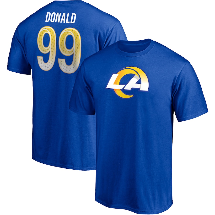 Los Angeles Rams Aaron Donald Royal Player Icon Name & Number T-Shirt - Man