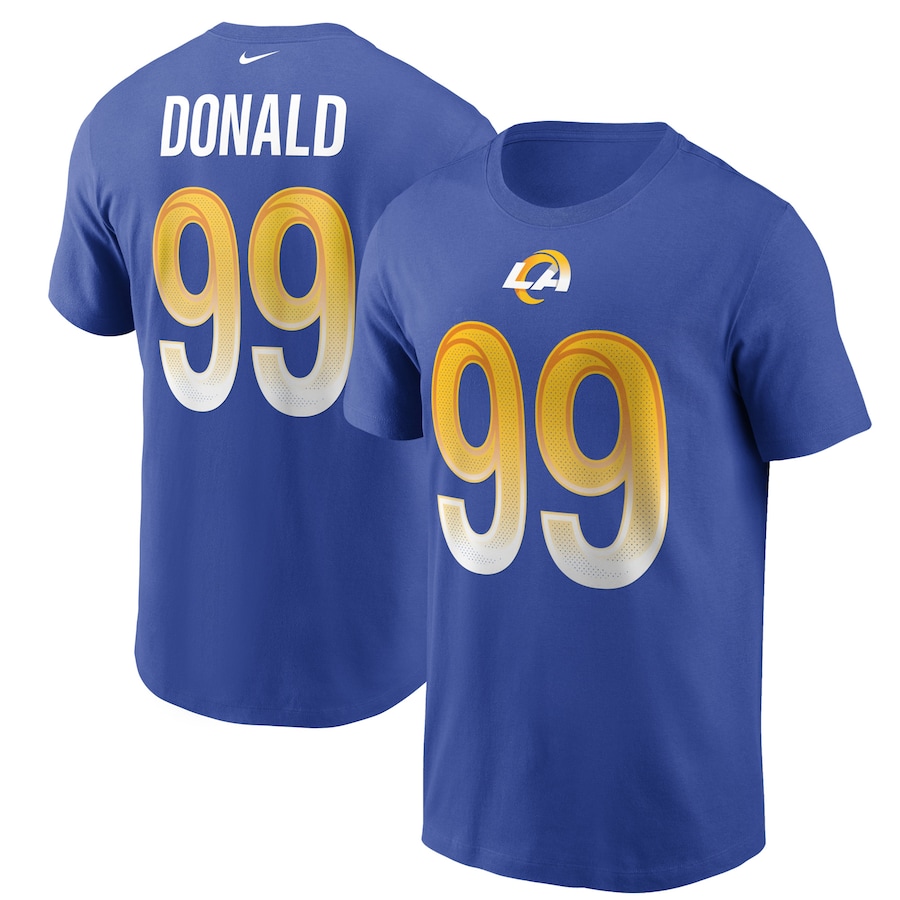Los Angeles Rams Aaron Donald Football Royal Name & Number T-Shirt - Man Los Angeles Rams Aaron Donald Football Royal Name & Number T-Shirt - Man