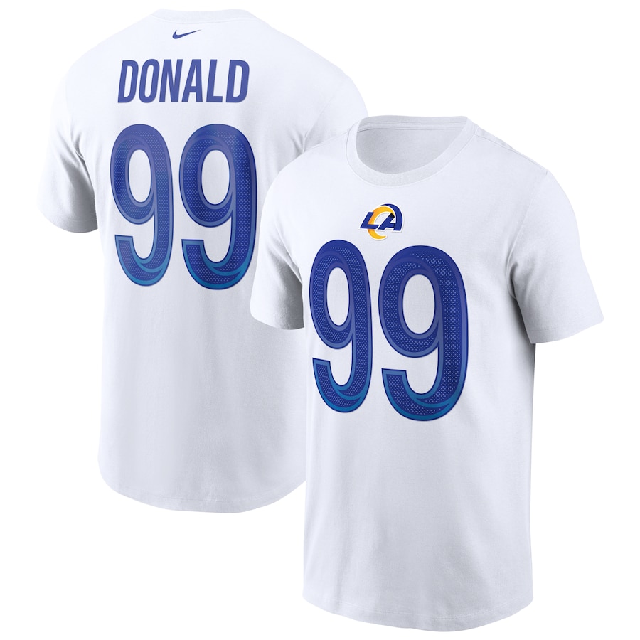 Los Angeles Rams Aaron Donald Football White Name & Number T-Shirt - Man Los Angeles Rams Aaron Donald Football White Name & Number T-Shirt - Man