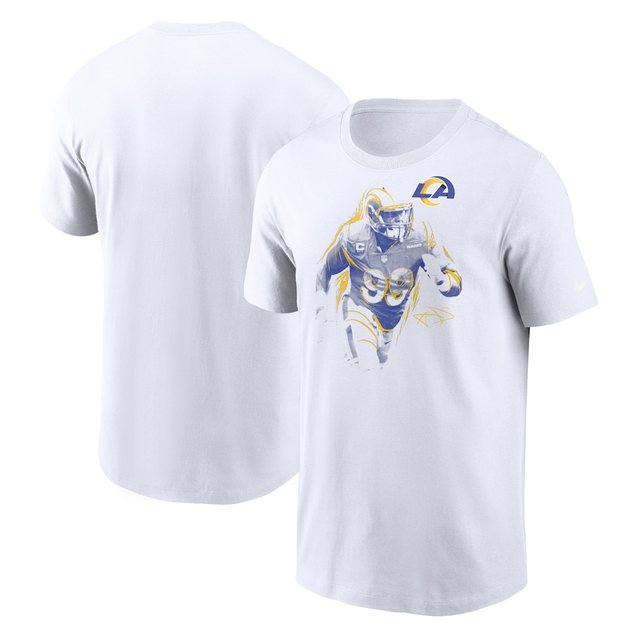 Los Angeles Rams Aaron Donald Football White Player Graphic T-Shirt - Man Los Angeles Rams Aaron Donald Football White Player Graphic T-Shirt - Man