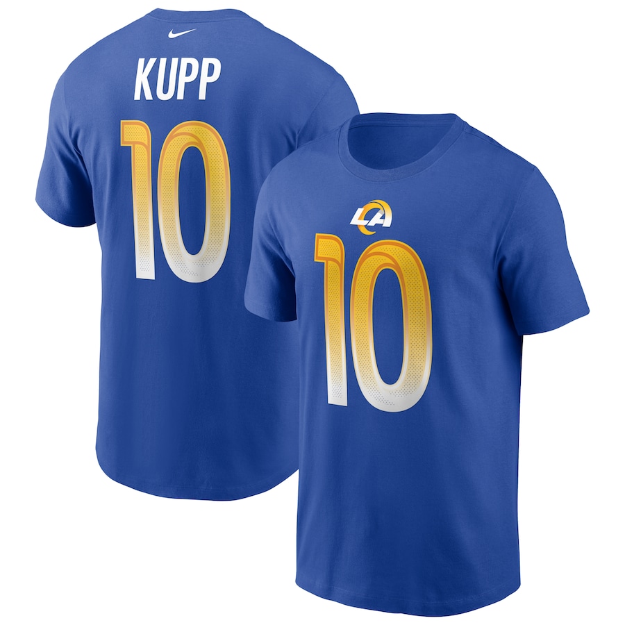 Los Angeles Rams Cooper Kupp Football Royal Name & Number T-Shirt - Man Los Angeles Rams Cooper Kupp Football Royal Name & Number T-Shirt - Man
