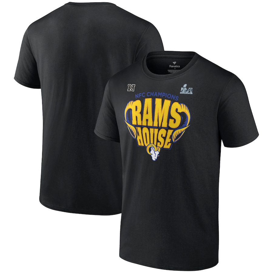 Los Angeles Rams Black 2021 NFC Champions Hometown T-Shirt - Man Los Angeles Rams Black 2021 NFC Champions Hometown T-Shirt - Man