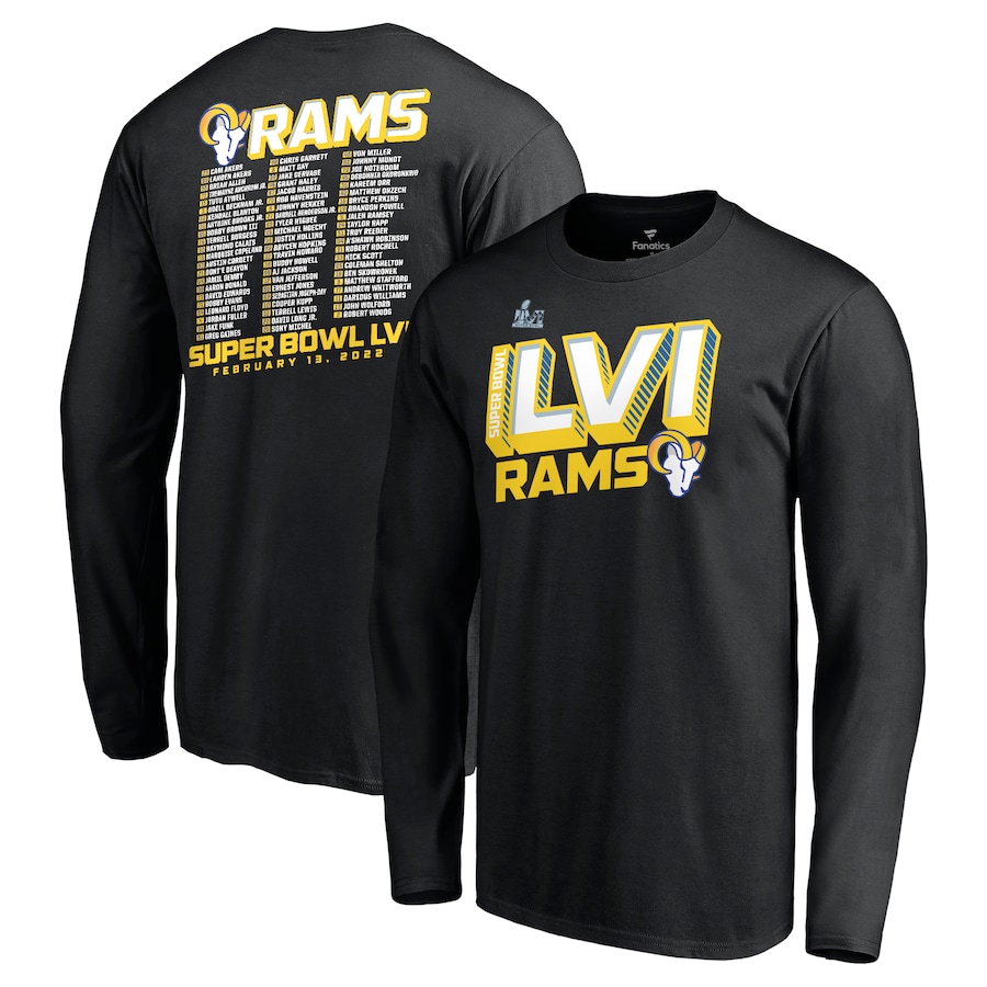 Los Angeles Rams Black Super Bowl LVI Bound Tilted Roster Long Sleeve T-Shirt - Man