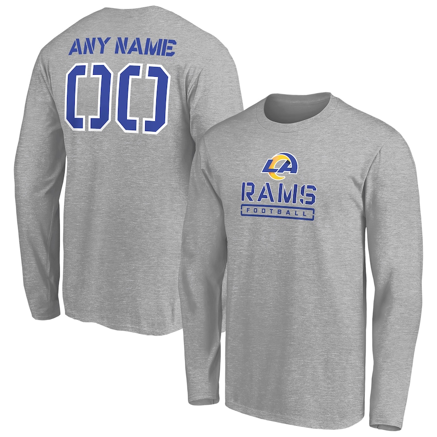 Los Angeles Rams Gray Personalized Name & Number Evanston Stencil Long Sleeve T-Shirt - Man Los Angeles Rams Gray Personalized Name & Number Evanston Stencil Long Sleeve T-Shirt - Man