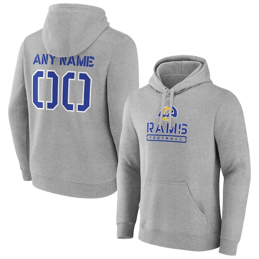 Los Angeles Rams Gray Personalized Name & Number Evanston Stencil Pullover Hoodie - Man Los Angeles Rams Gray Personalized Name & Number Evanston Stencil Pullover Hoodie - Man