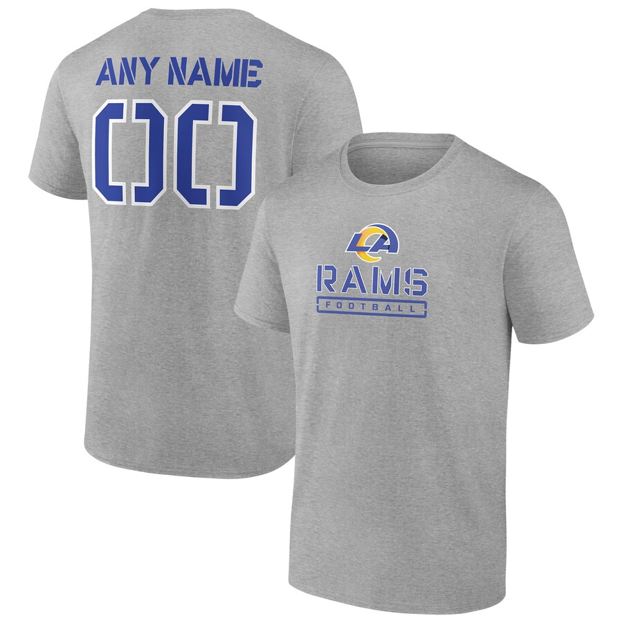 Los Angeles Rams Heather Gray Personalized Name & Number Evanston Stencil T-Shirt - Man Los Angeles Rams Heather Gray Personalized Name & Number Evanston Stencil T-Shirt - Man