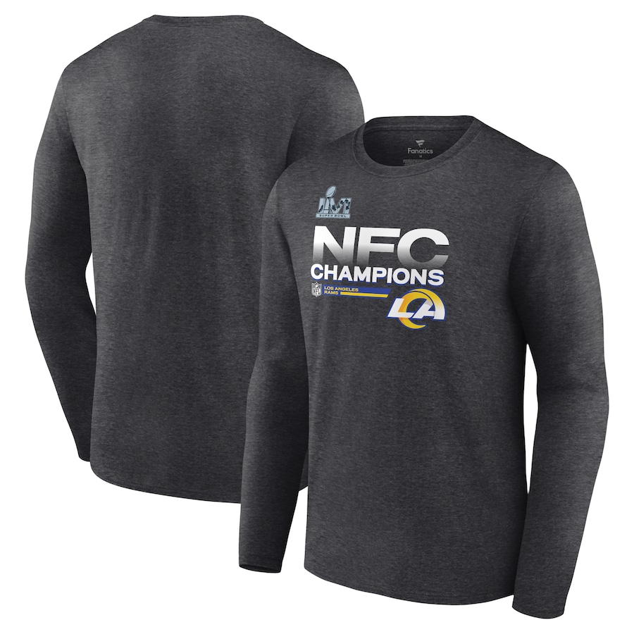 Los Angeles Rams Heathered Charcoal 2021 NFC Champions Locker Room Trophy Collection Long Sleeve T-Shirt - Man Los Angeles Rams Heathered Charcoal 2021 NFC Champions Locker Room Trophy Collection Long Sleeve T-Shirt - Man