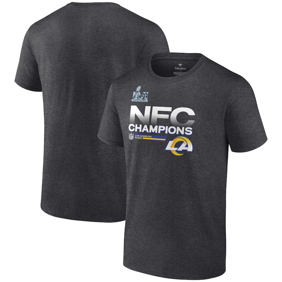 Los Angeles Rams Heathered Charcoal 2021 NFC Champions Locker Room Trophy Collection T-Shirt - Man Los Angeles Rams Heathered Charcoal 2021 NFC Champions Locker Room Trophy Collection T-Shirt - Man