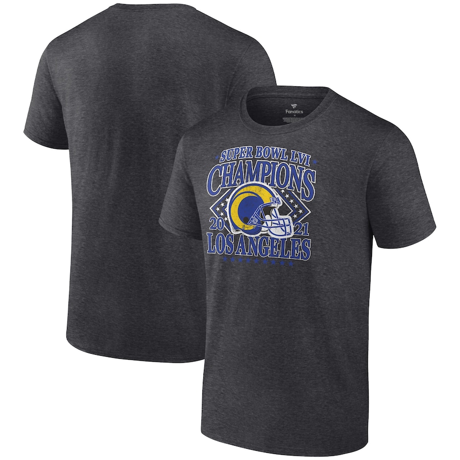 Los Angeles Rams Heathered Charcoal Super Bowl LVI Champions Favorite Retro T-Shirt - Man Los Angeles Rams Heathered Charcoal Super Bowl LVI Champions Favorite Retro T-Shirt - Man