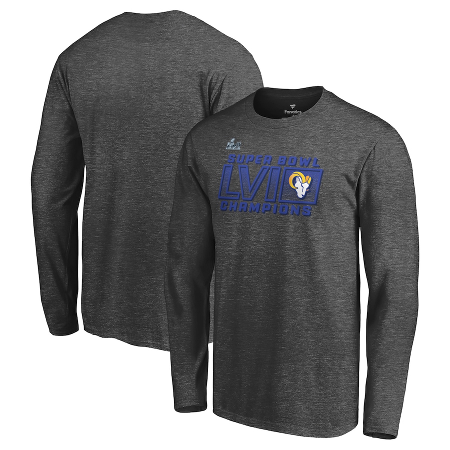 Los Angeles Rams Heathered Charcoal Super Bowl LVI Champions Fumble Long Sleeve T-Shirt - Man Los Angeles Rams Heathered Charcoal Super Bowl LVI Champions Fumble Long Sleeve T-Shirt - Man