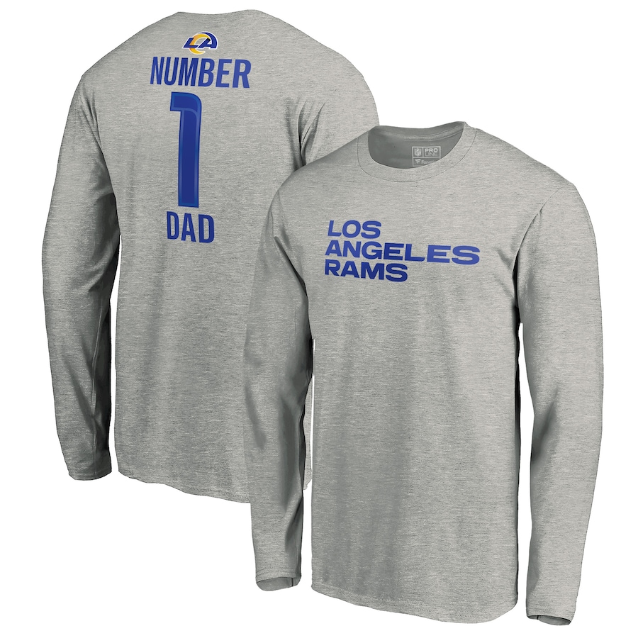 Los Angeles Rams Heathered Gray #1 Dad Long Sleeve Team Logo T-Shirt - Man Los Angeles Rams Heathered Gray #1 Dad Long Sleeve Team Logo T-Shirt - Man