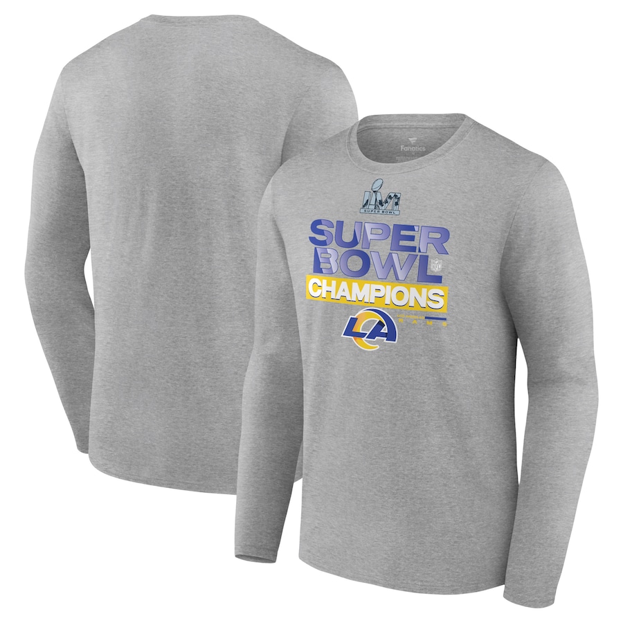 Los Angeles Rams Heathered Gray Super Bowl LVI Champions Locker Room Trophy Collection Long Sleeve T-Shirt - Man Los Angeles Rams Heathered Gray Super Bowl LVI Champions Locker Room Trophy Collection Long Sleeve T-Shirt - Man