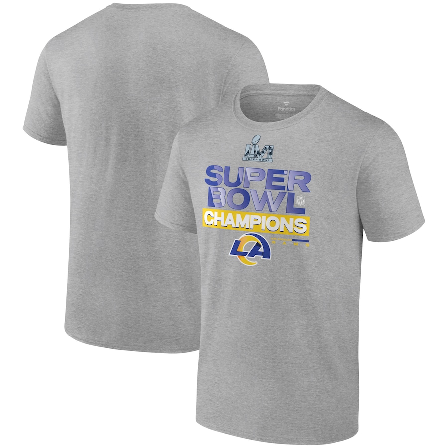 Los Angeles Rams Heathered Gray Super Bowl LVI Champions Locker Room Trophy Collection T-Shirt - Man Los Angeles Rams Heathered Gray Super Bowl LVI Champions Locker Room Trophy Collection T-Shirt - Man