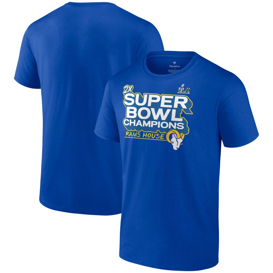 Los Angeles Rams Royal Super Bowl LVI Champions Parade Celebration T-Shirt - Man Los Angeles Rams Royal Super Bowl LVI Champions Parade Celebration T-Shirt - Man