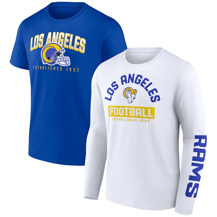 Los Angeles Rams Royal/White Long and Short Sleeve Two-Pack T-Shirt - Man Los Angeles Rams Royal/White Long and Short Sleeve Two-Pack T-Shirt - Man