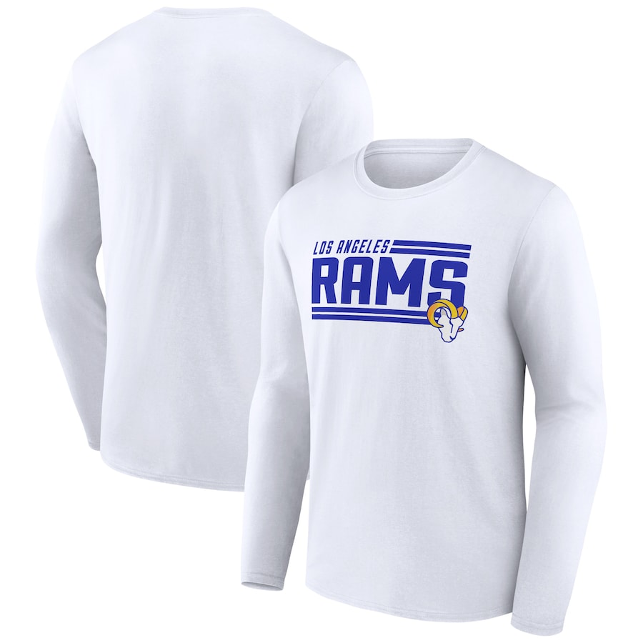 Los Angeles Rams White On Side Stripe Team Long Sleeve T-Shirt - Man Los Angeles Rams White On Side Stripe Team Long Sleeve T-Shirt - Man