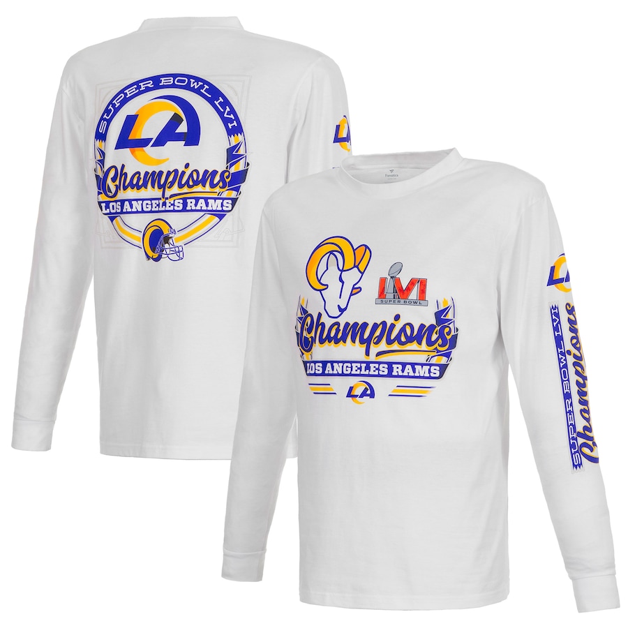 Los Angeles Rams White Super Bowl LVI Champions Screen Printed Long Sleeve T-Shirt - Man Los Angeles Rams White Super Bowl LVI Champions Screen Printed Long Sleeve T-Shirt - Man