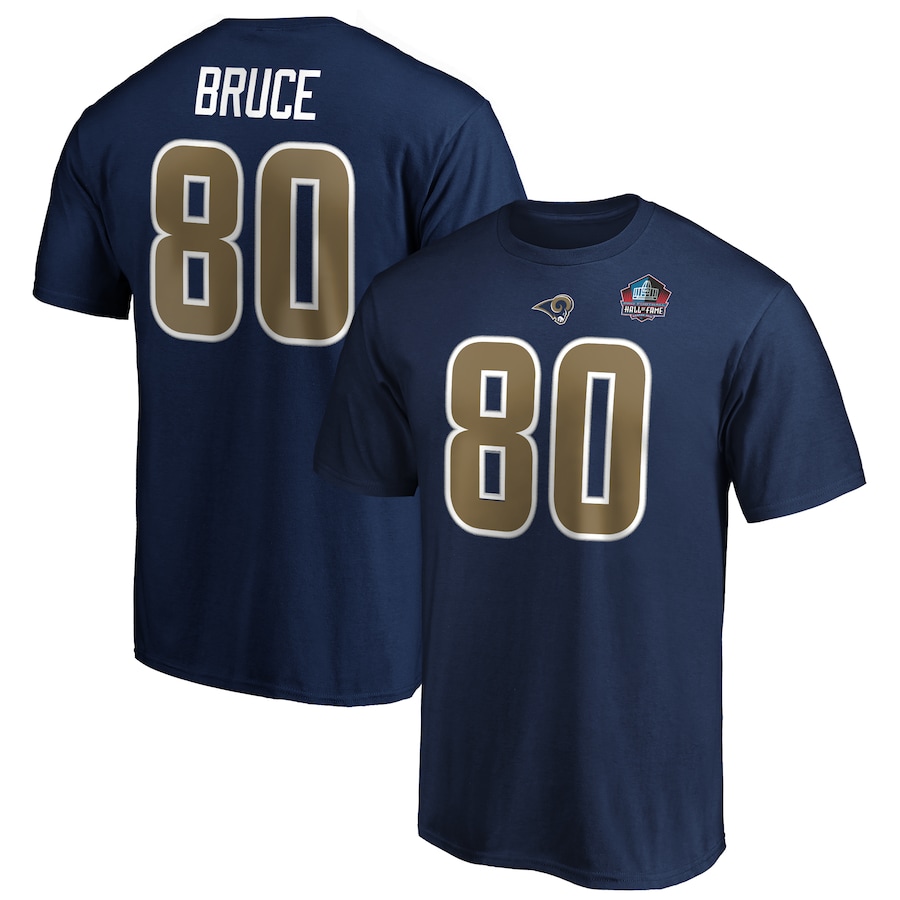 Los Angeles Rams Isaac Bruce Navy 2020 Pro Football Hall of Fame Inductee Retired Player Name & Number T-Shirt - Man
