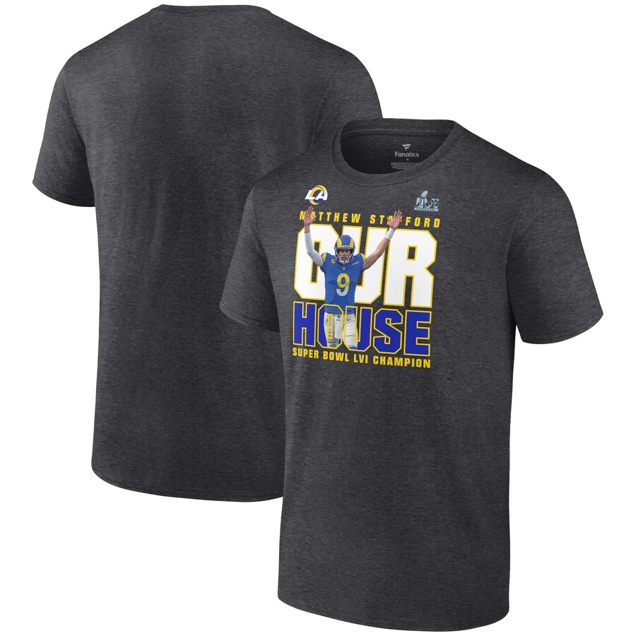 Los Angeles Rams Matthew Stafford Charcoal Super Bowl LVI Champions Hometown T-Shirt - Man Los Angeles Rams Matthew Stafford Charcoal Super Bowl LVI Champions Hometown T-Shirt - Man