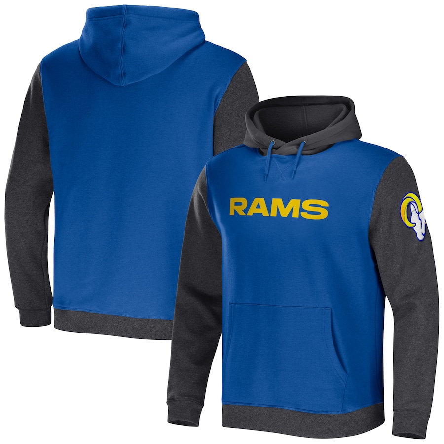 Los Angeles Rams NFL x Darius Rucker Collection by USASportsStoreRoyal/Heather Charcoal Colorblock Pullover Hoodie - Man
