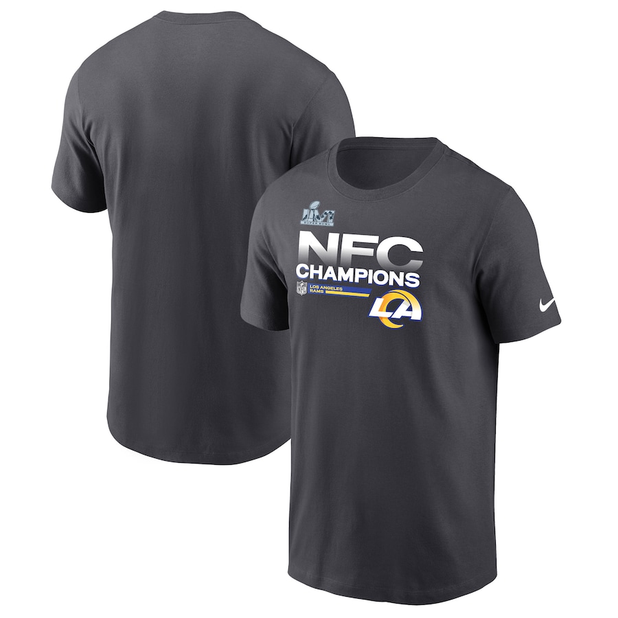 Los Angeles Rams Football Anthracite 2021 NFC Champions Locker Room Trophy Collection T-Shirt - Man Los Angeles Rams Football Anthracite 2021 NFC Champions Locker Room Trophy Collection T-Shirt - Man