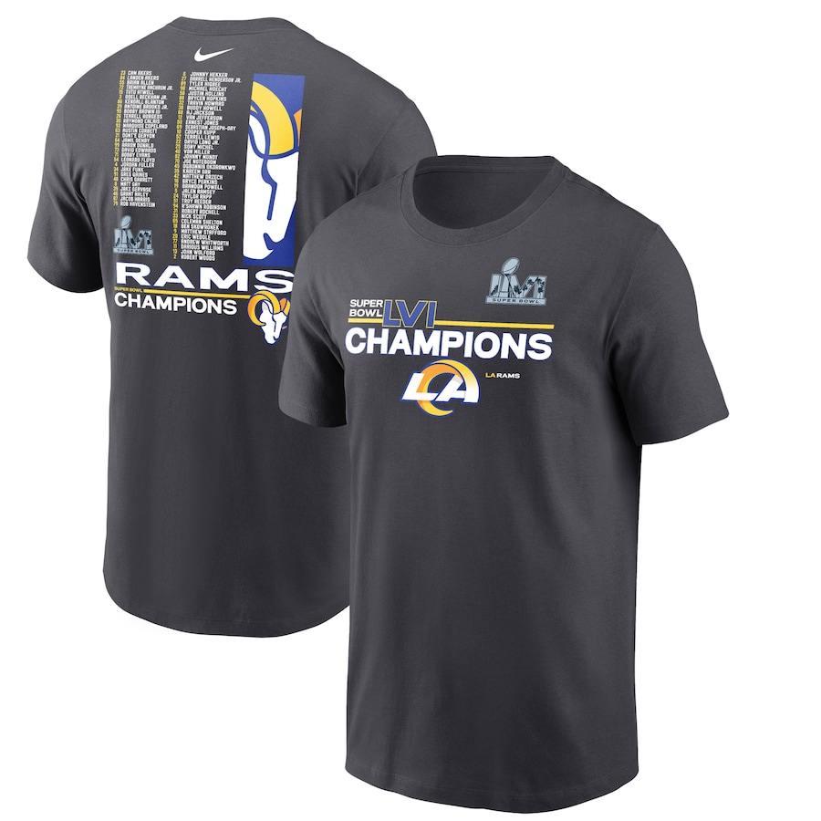Los Angeles Rams Football Anthracite Super Bowl LVI Champions Roster T-Shirt - Man Los Angeles Rams Football Anthracite Super Bowl LVI Champions Roster T-Shirt - Man