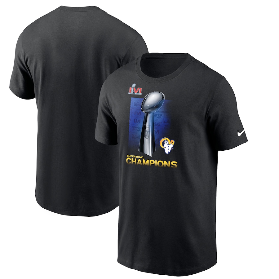 Los Angeles Rams Football Black Super Bowl LVI Champions Lombardi Trophy T-Shirt - Man Los Angeles Rams Football Black Super Bowl LVI Champions Lombardi Trophy T-Shirt - Man
